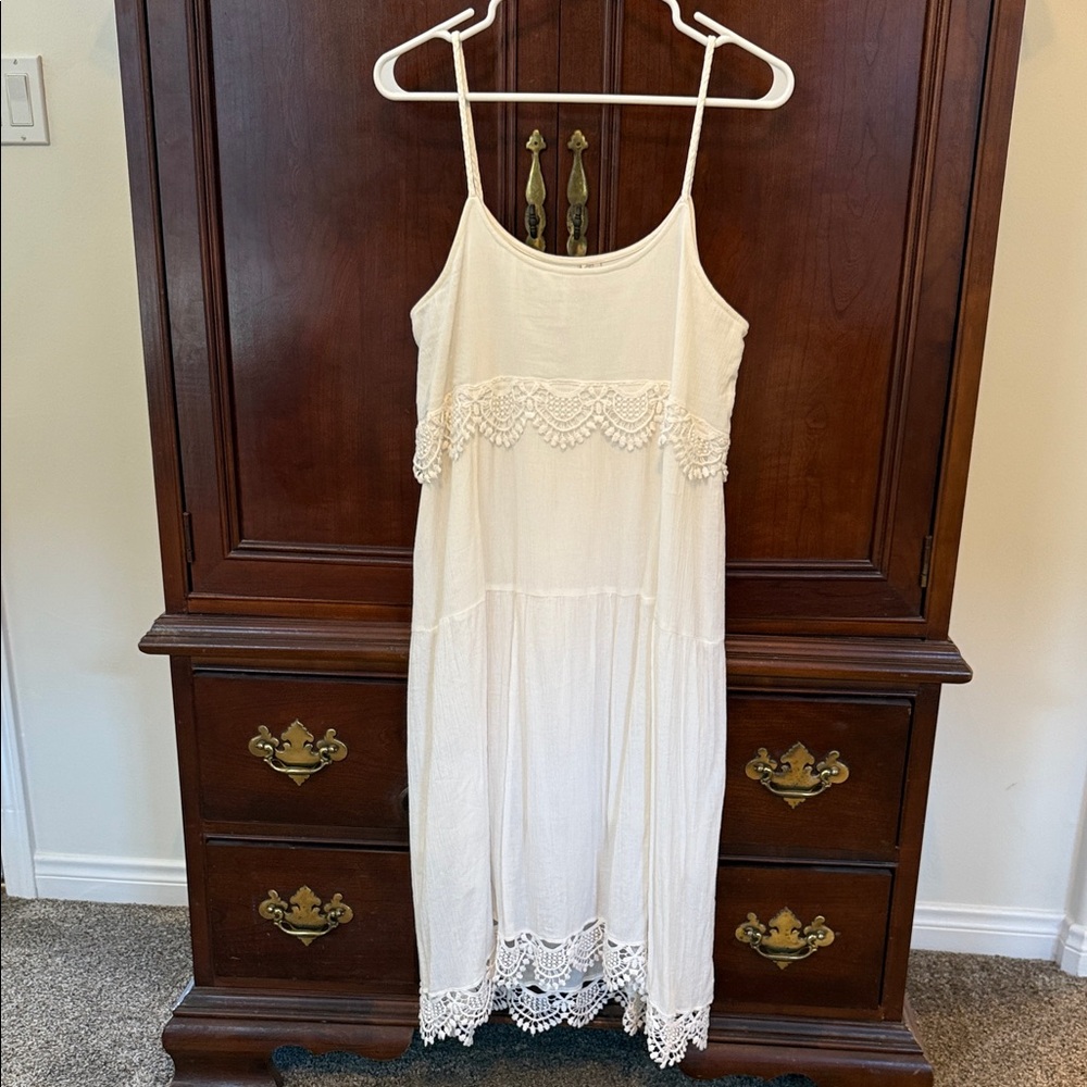 Red Camel Womens White Lace Dress Boho Gauze High Low Spaghetti Strap Medium